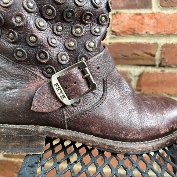 Frye Jenna Disc Short Leather Boots Brown 8 - Picture 4 of 13